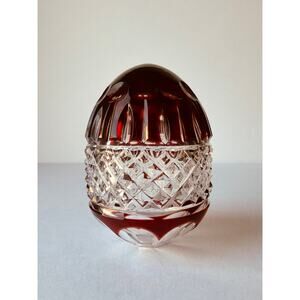 Vintage Ruby Red Cut Clear Crystal Egg Paperweight Candle Easter